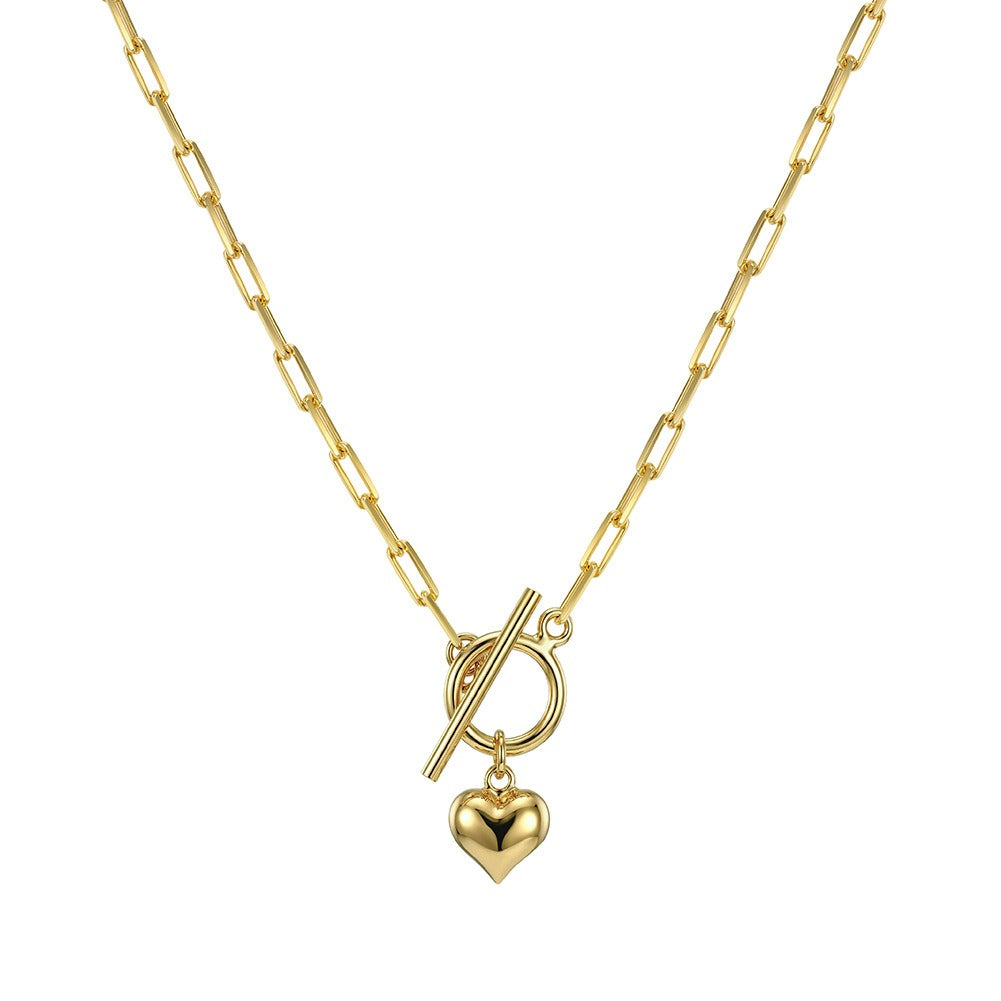 Kemstone Toggle Clasp Necklace for Women 925 Sterling Silver Chain with Heart Charm Gold Silver SC97