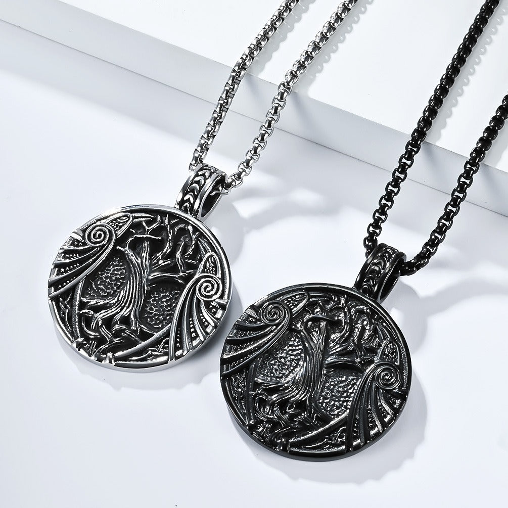 Kemston Tree of Life Viking Rune Pendant Necklace for Men Stainless Steel Nordic Jewelry K-PT638
