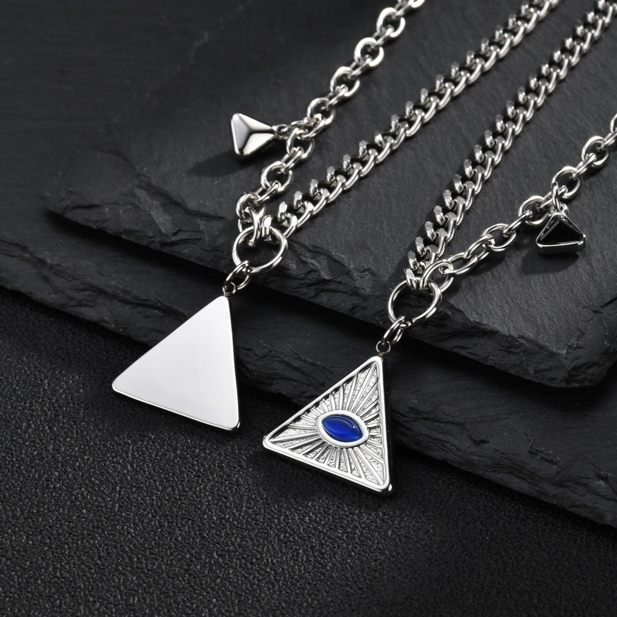 Kemstone Blue Glass Triangle Necklace for Men Stainless Steel NC-3216