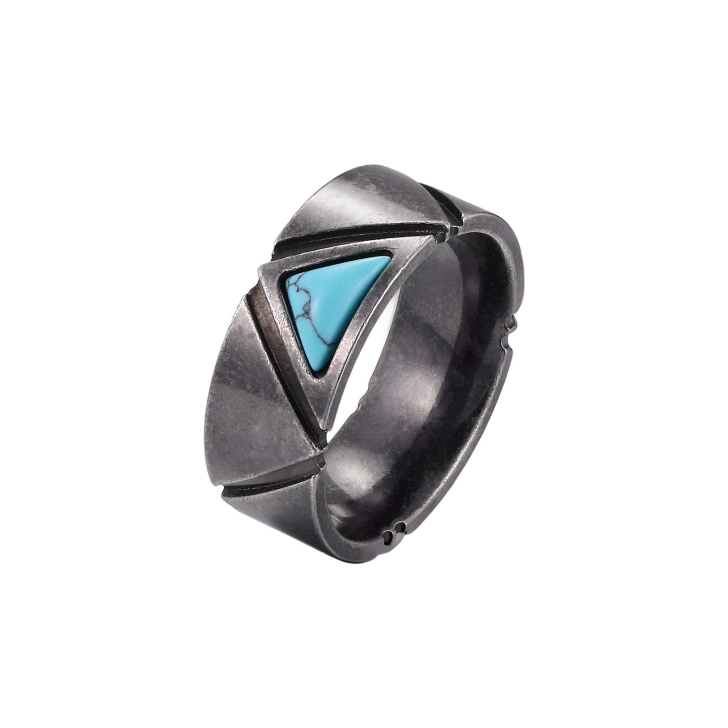 Kemstone Stainless Steel Triangle Turquoise Ring for Men Vintage Gray RC-111
