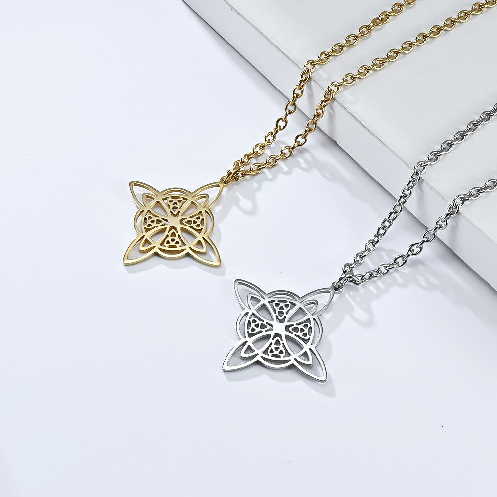 Kemston Stainless Steel Celtic Knot Eternal Triangular Pendant Necklace for Men Women K-PT501