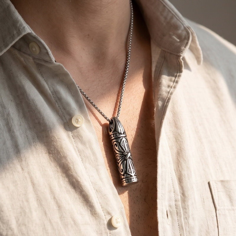 Kemstone Titanium Steel Cone Pendant Necklace for Men Tribal Rope Knot Chain KP302760-LU