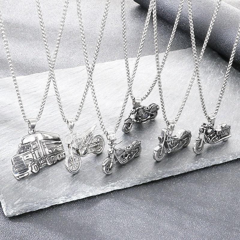 Kemstone Motorcycle Pendant Necklace for Men Stainless Steel Bike & Truck Charm Street Style KP117059-LU