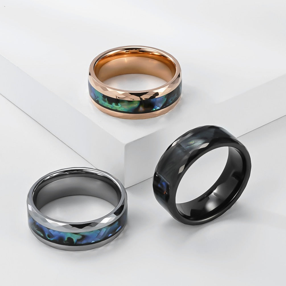 Kemstone Tungsten Abalone Inlay Faceted 8mm Wedding Band for Men Modern K-T062