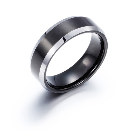 Kemstone Tungsten Carbide Band Ring for Men & Women – Black Minimal KR34303