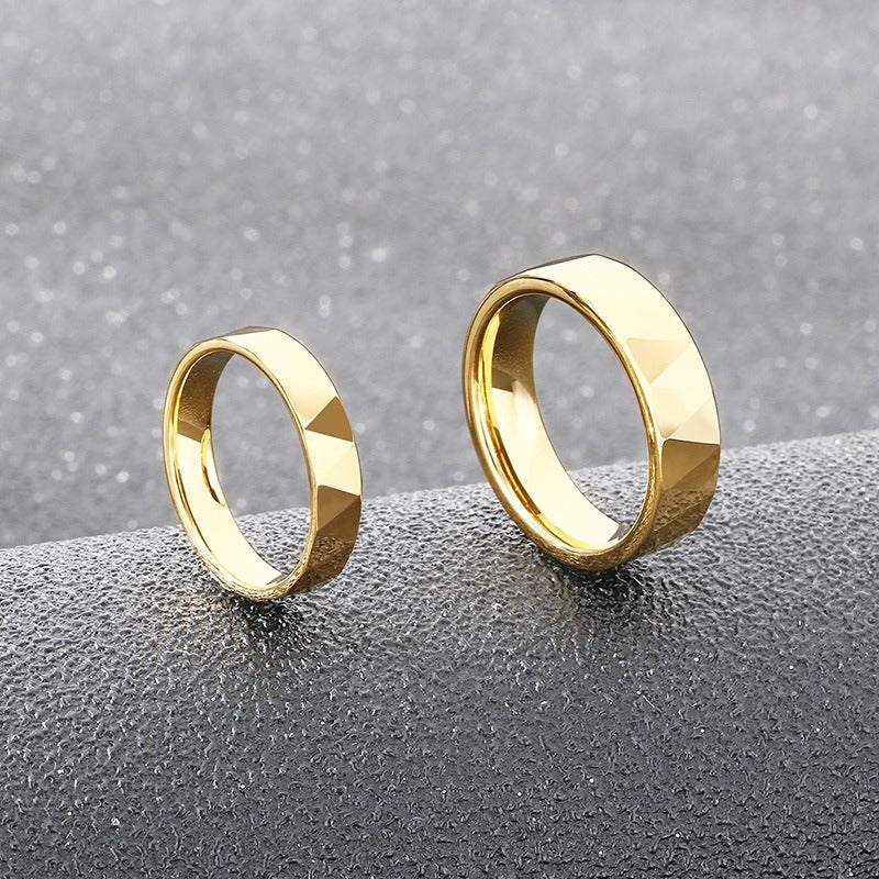 Kemstone Gold Plated Tungsten Couple Rings – Faceted V-Cut Wedding Bands KR114265-TS