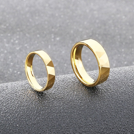 Kemstone Gold Plated Tungsten Couple Rings – Faceted V-Cut Wedding Bands KR114265-TS