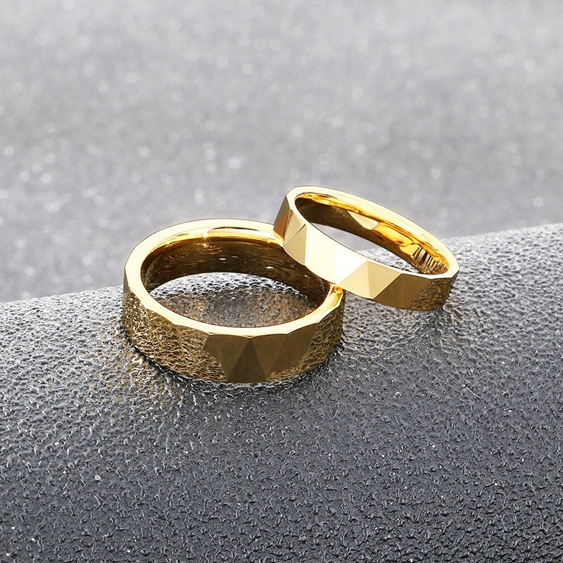 Kemstone Gold Plated Tungsten Couple Rings – Faceted V-Cut Wedding Bands KR114265-TS