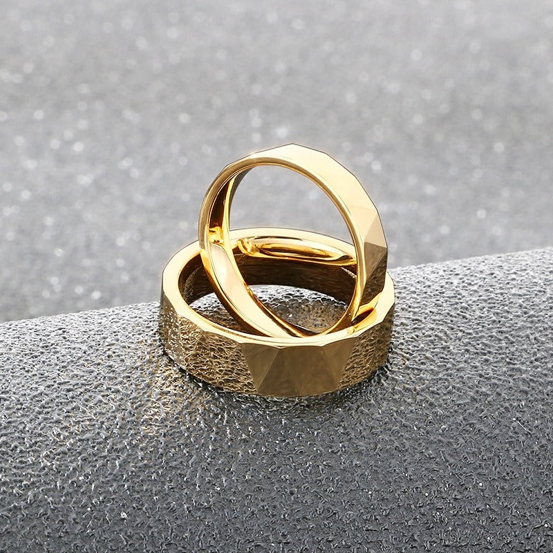 Kemstone Gold Plated Tungsten Couple Rings – Faceted V-Cut Wedding Bands KR114265-TS