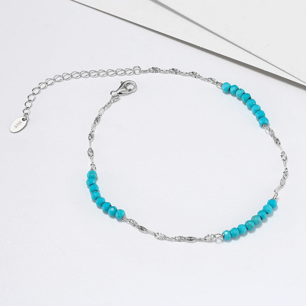 Kemstone 925 Sterling Silver Turquoise Anklet for Women Butterfly Chain Beaded Foot Jewelry SA85