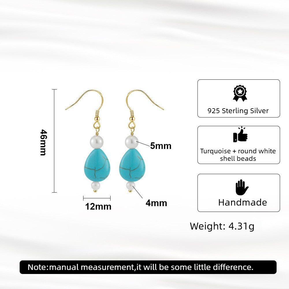 Kemstone 925 Sterling Silver Turquoise Drop Earrings for Women Shell Pearl Dangle GME48