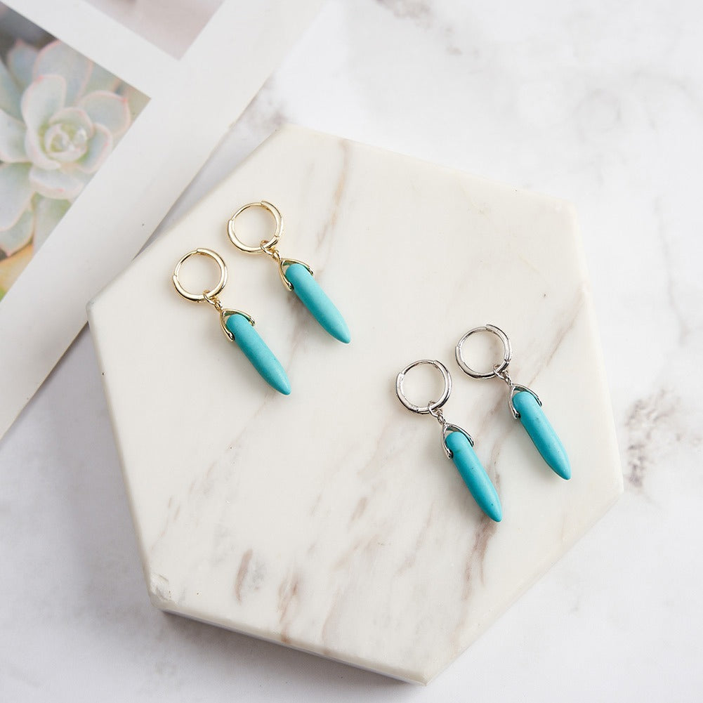 Kemstone 925 Sterling Silver Turquoise Spike Earrings for Women Vintage Drop Hoop GME44
