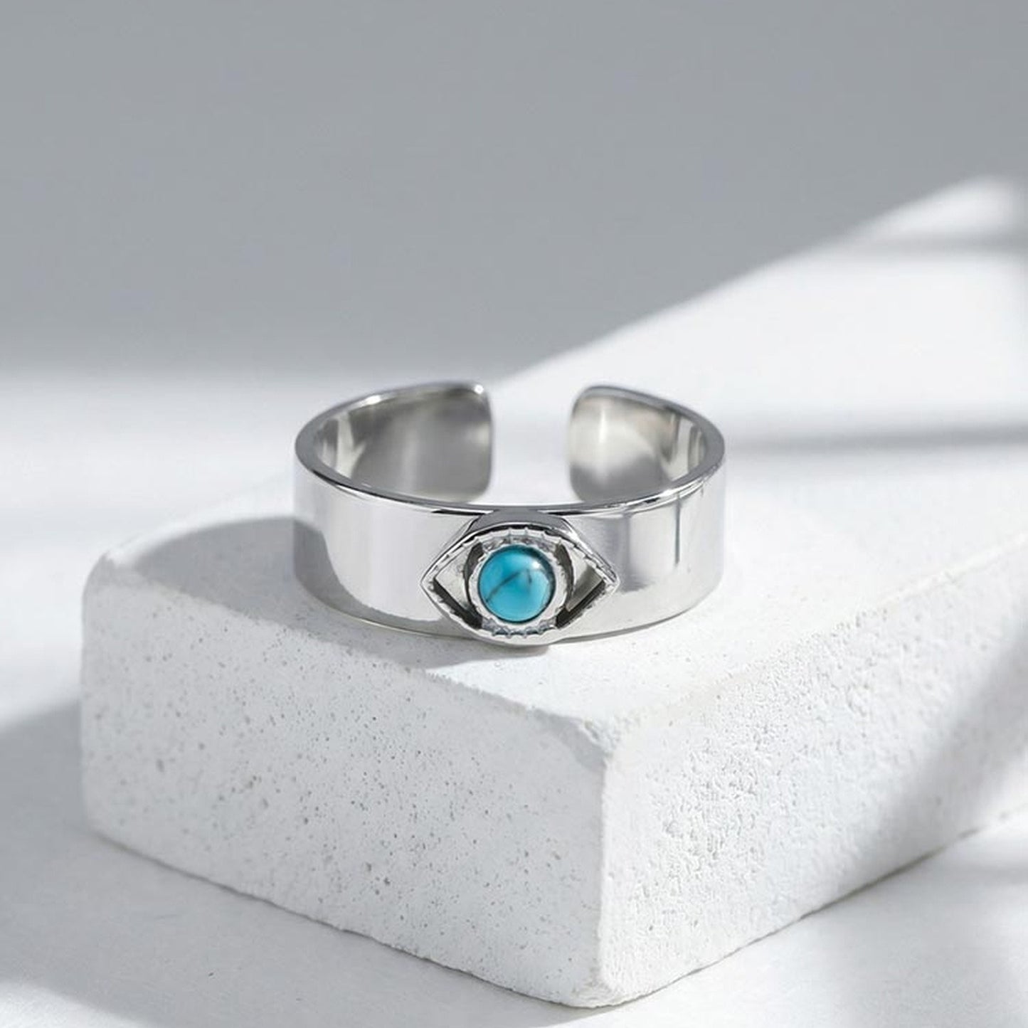 Kemstone Stainless Steel Turquoise Evil Eye Open Ring for Men RC-1022