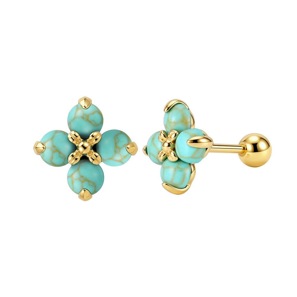 Kemstone 925 Sterling Silver Turquoise Flower Stud Earrings for Women Dainty GME53
