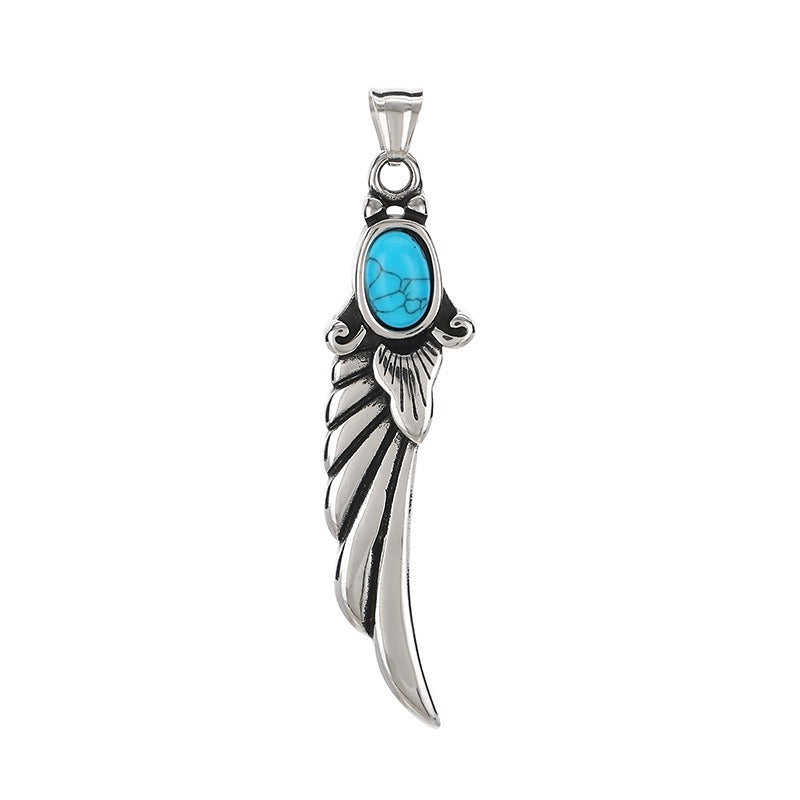 Kemstone Turquoise Pendant Necklace Titanium Steel Feather Eye Symbol Design for Men KP117748-LU