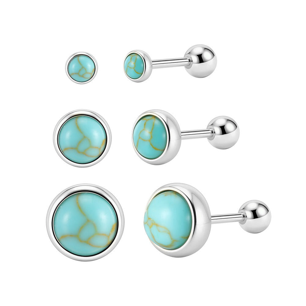 Kemstone 925 Sterling Silver Turquoise Stud Earrings for Women Round Bezel Gold Silver GME52