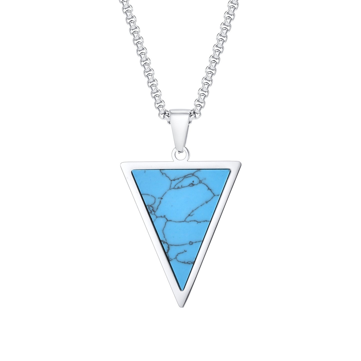 Kemstone Stainless Steel Turquoise Triangle Pendant Necklace – Geometric Stone Charm for Men PN-2023