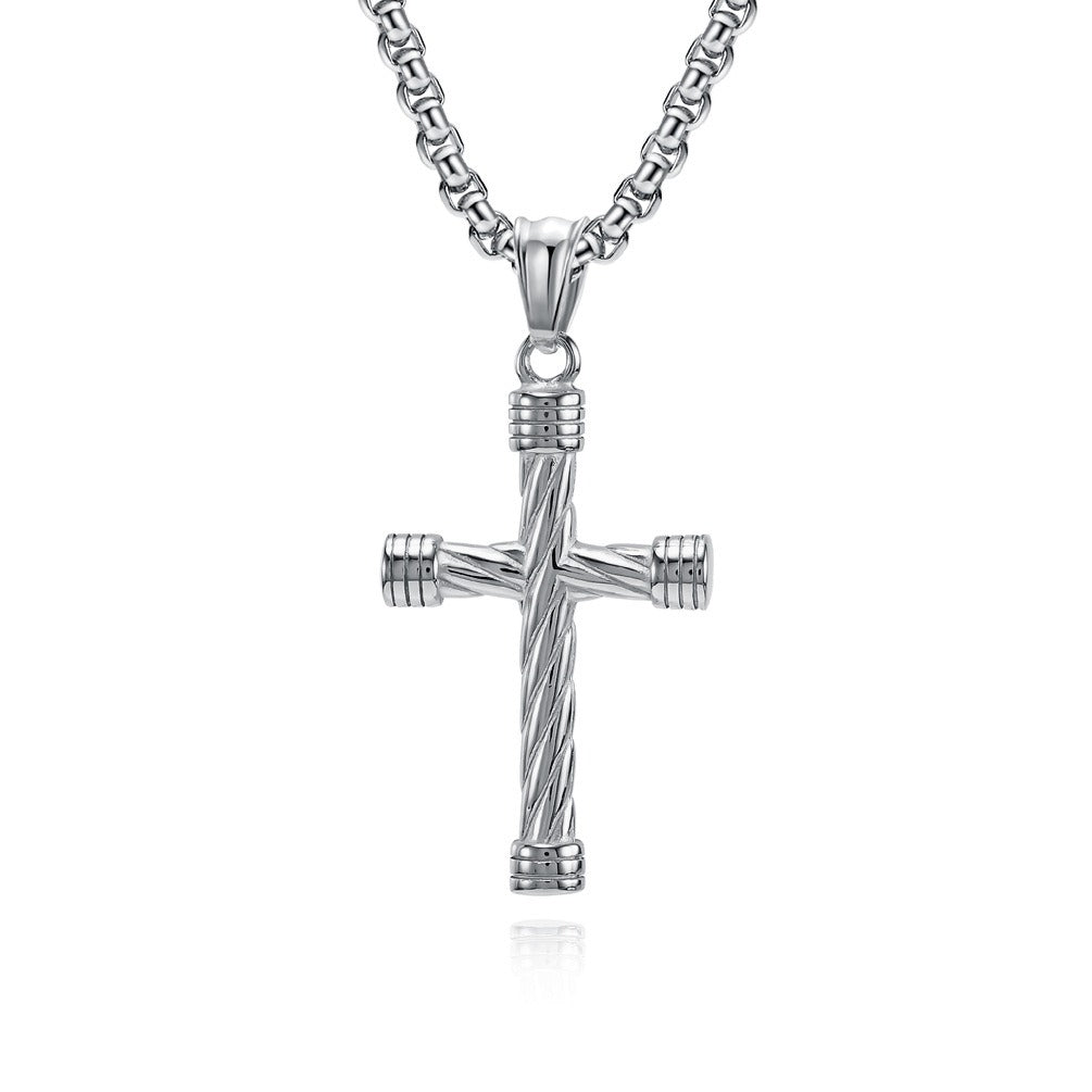 Kemstone Stainless Steel Twisted Cross Pendant Necklace for Men – Punk Style K-PT617
