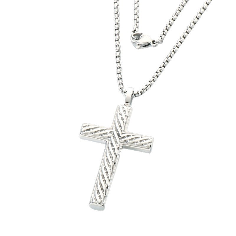 Kemstone Titanium Steel Twisted Cross Pendant Necklace for Men Vintage Rope Texture Chain KN302498-GC