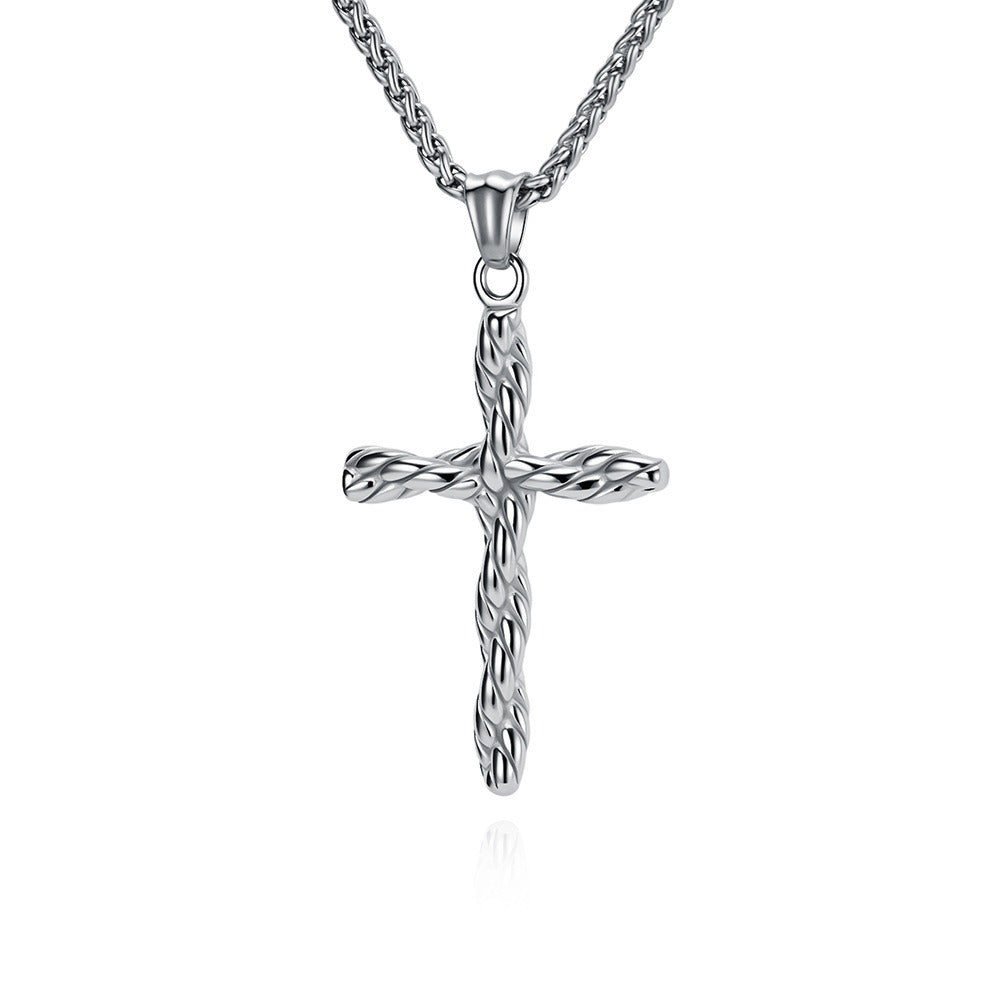 Kemstone Twisted Cross Pendant Titanium Steel Braided Texture for Men Silver Gold Black K-PT707