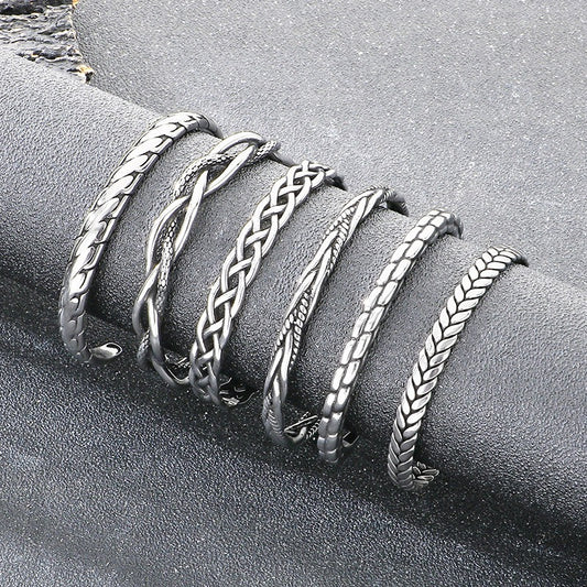 Kemstone Titanium Steel Twisted Braided Cuff Bracelet Vintage Open Bangle for Men KB209299-LU