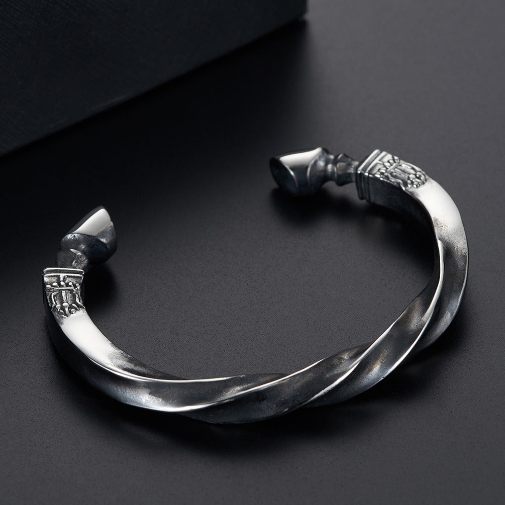 Kemstone Titanium Steel Horse Hoof Torque Bracelet – Twisted Tribal Cuff for Men K-B016