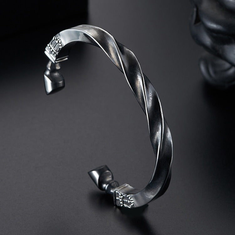 Kemstone Titanium Steel Horse Hoof Torque Bracelet – Twisted Tribal Cuff for Men K-B016