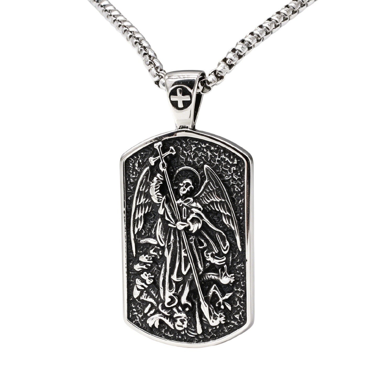 Kemstone Titanium Steel Winged Pendant Necklace for Men Vintage Relief Tag P1554