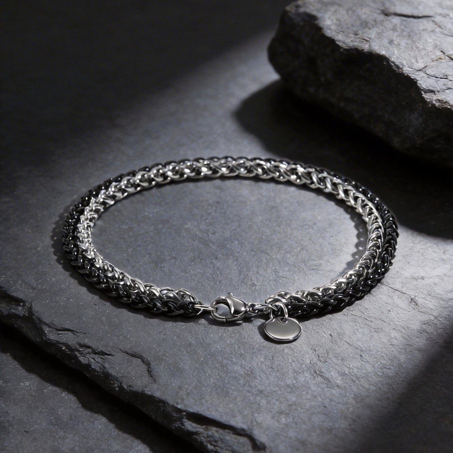 Kemstone Braided Chain Bracelet Double Layer Stainless Steel Two Tone for Men BR-2853