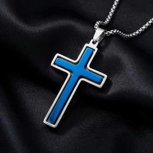 Kemstone Rotating Cross Pendant Necklace for Men Titanium Steel Two Tone KP118323-ZLA
