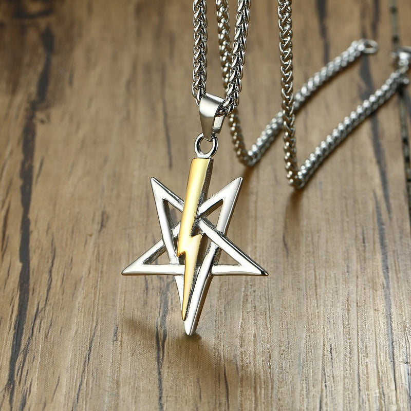 Kemstone Stainless Steel Lightning Bolt Star Pendant Necklace for Men PN-1164