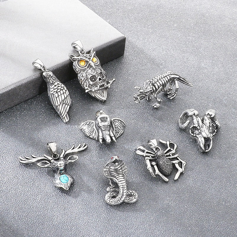 Kemstone Pendant Necklace for Men Titanium Steel Gothic Animal Pendant Snake Spider Skull Silver KP117040-LU