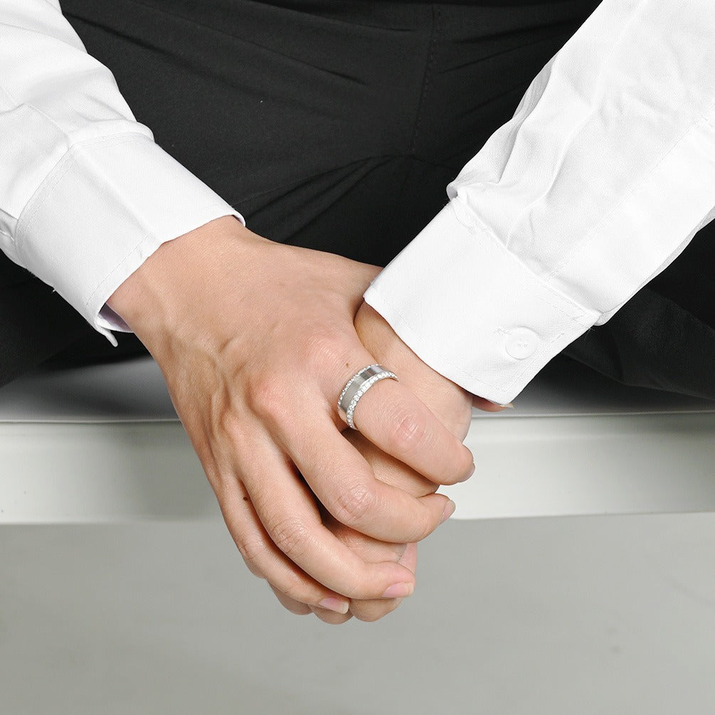 Kemstone Double Row Cubic Zirconia Pave Stainless Steel Ring for Men & Women K-R1130