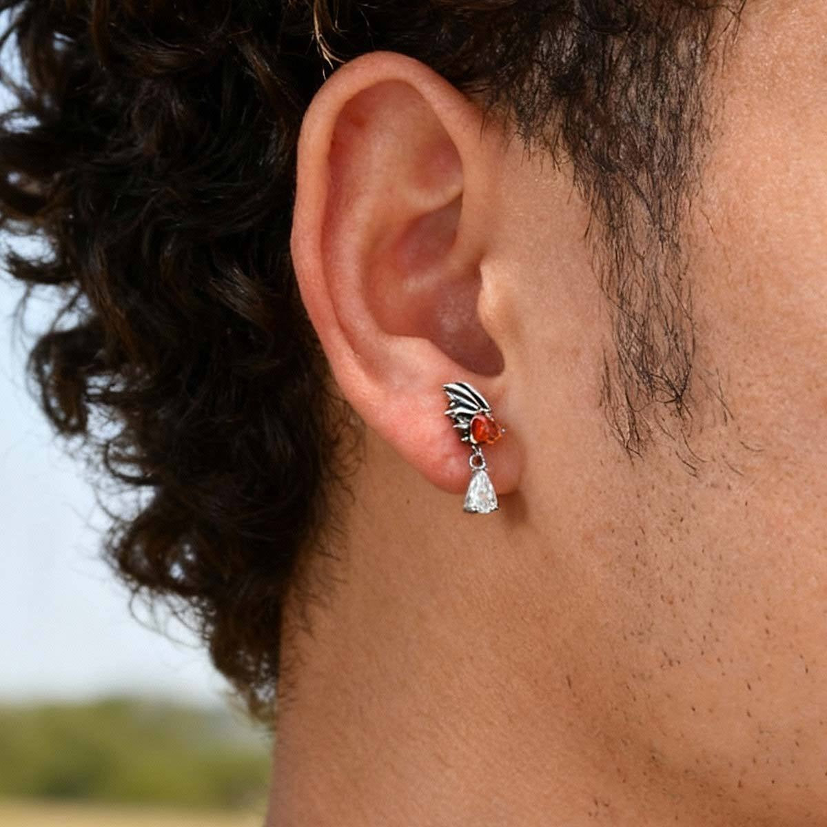 Kemstone Stainless Steel Angel Wing Heart Drop Earring with Cubic Zirconia for Men & Women ED-999S