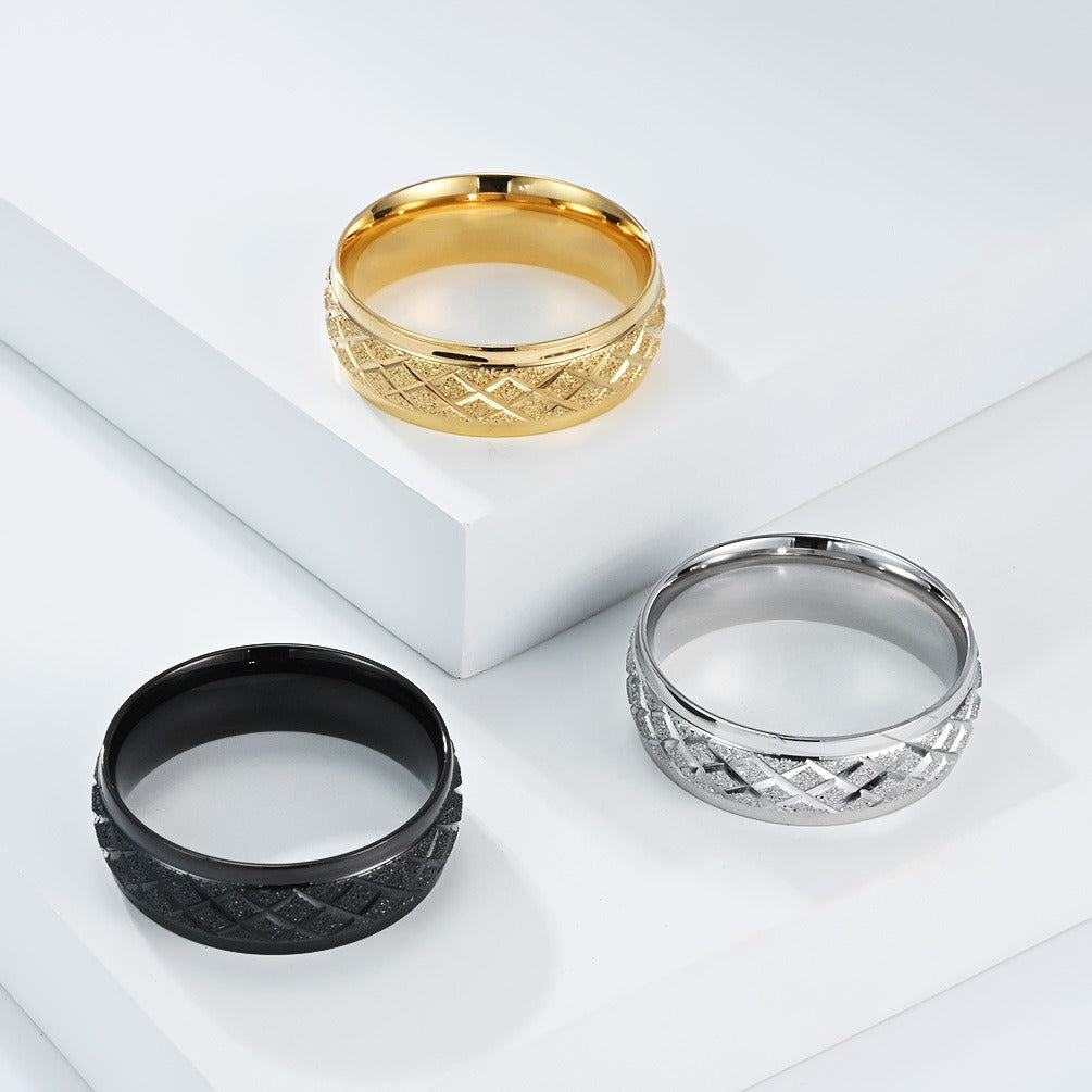 Kemstone Stainless Steel Matte Pattern Ring for Men & Women K-R1081