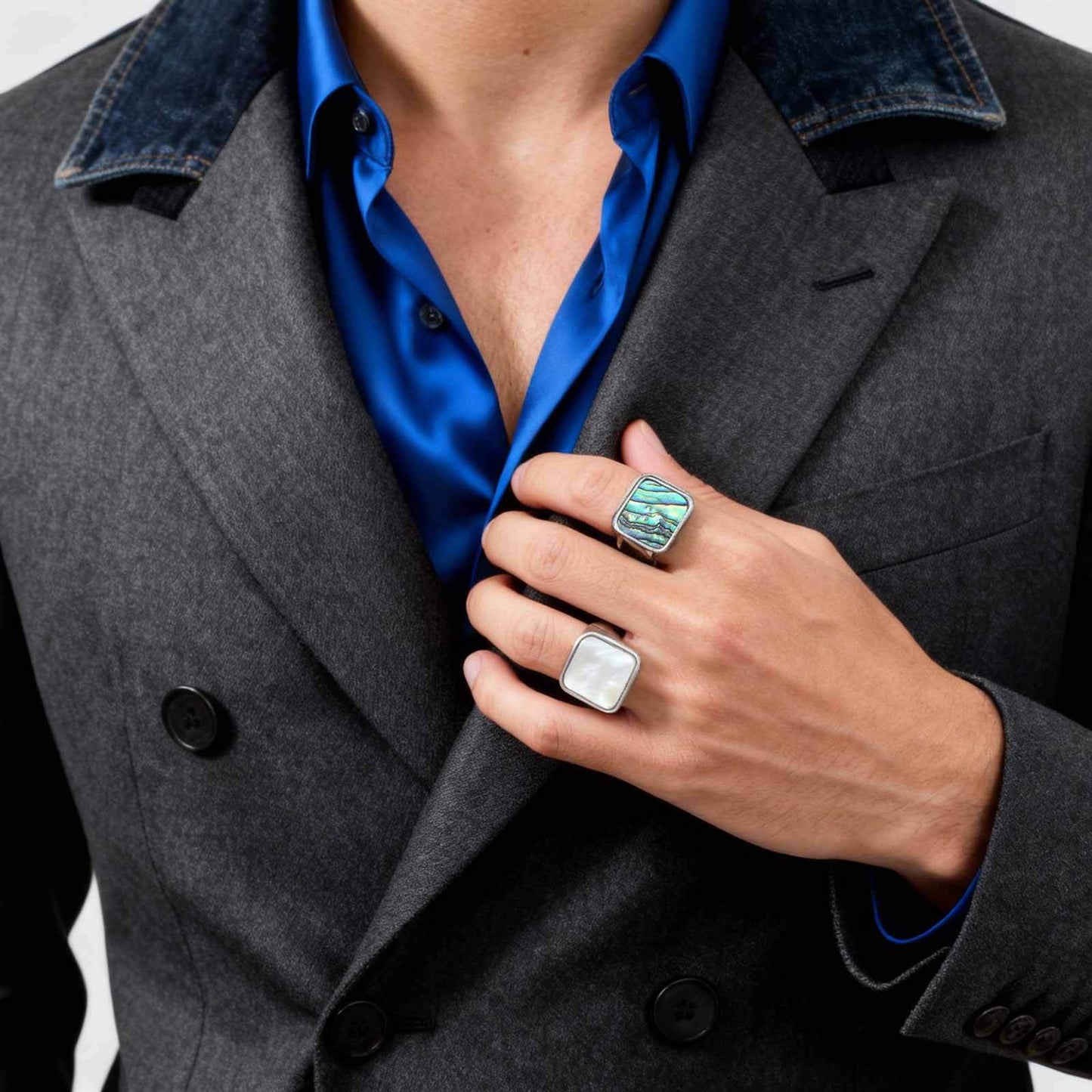 Kemstone Stainless Steel Abalone Shell Signet Ring – Natural Inlay Style for Men & Women RC-207