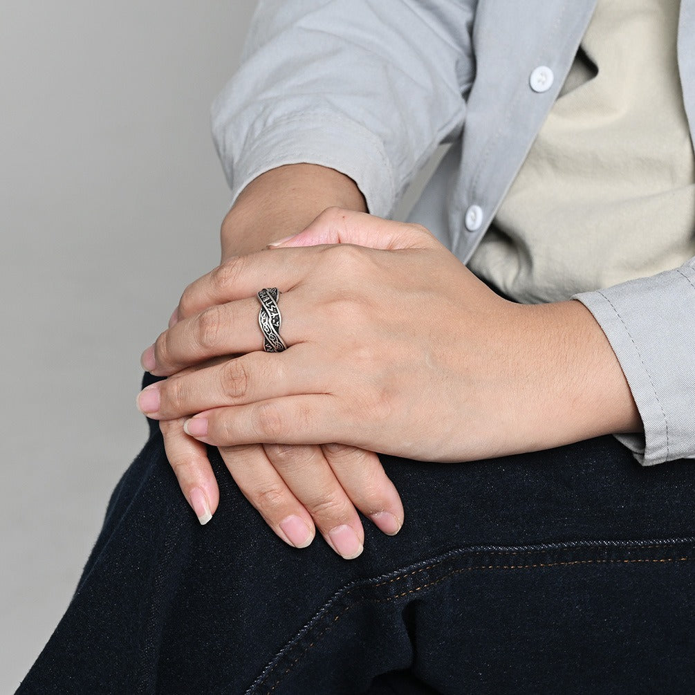 Kemstone Stainless Steel Viking Rune Knot Ring – Woven Band Design for Men & Women K-R119