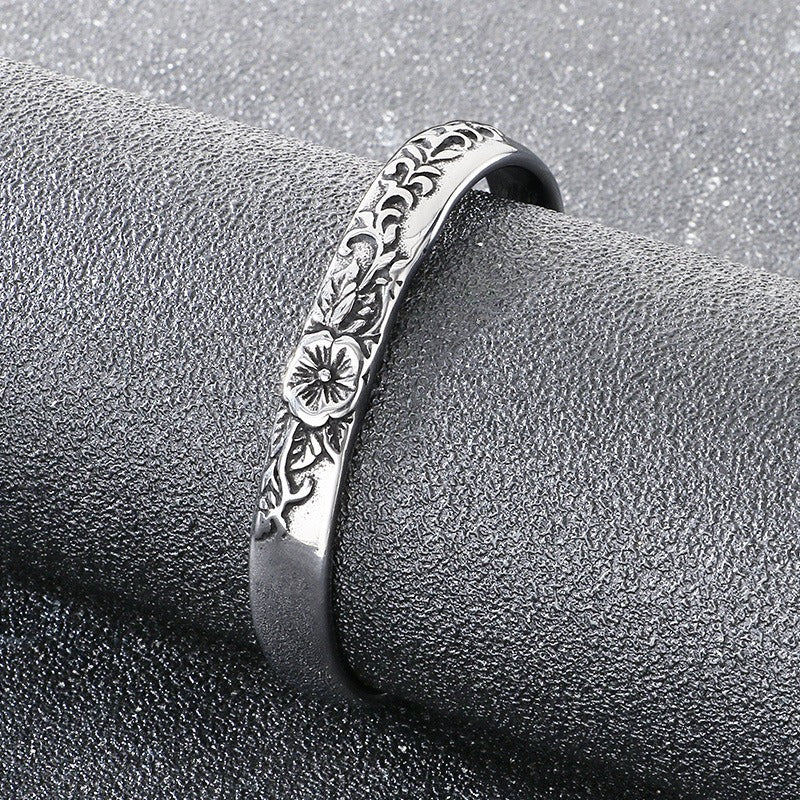Kemstone Vintage Floral Engraved Titanium Steel Cuff Bracelet – Open Design for Men & Women KB209296-LU
