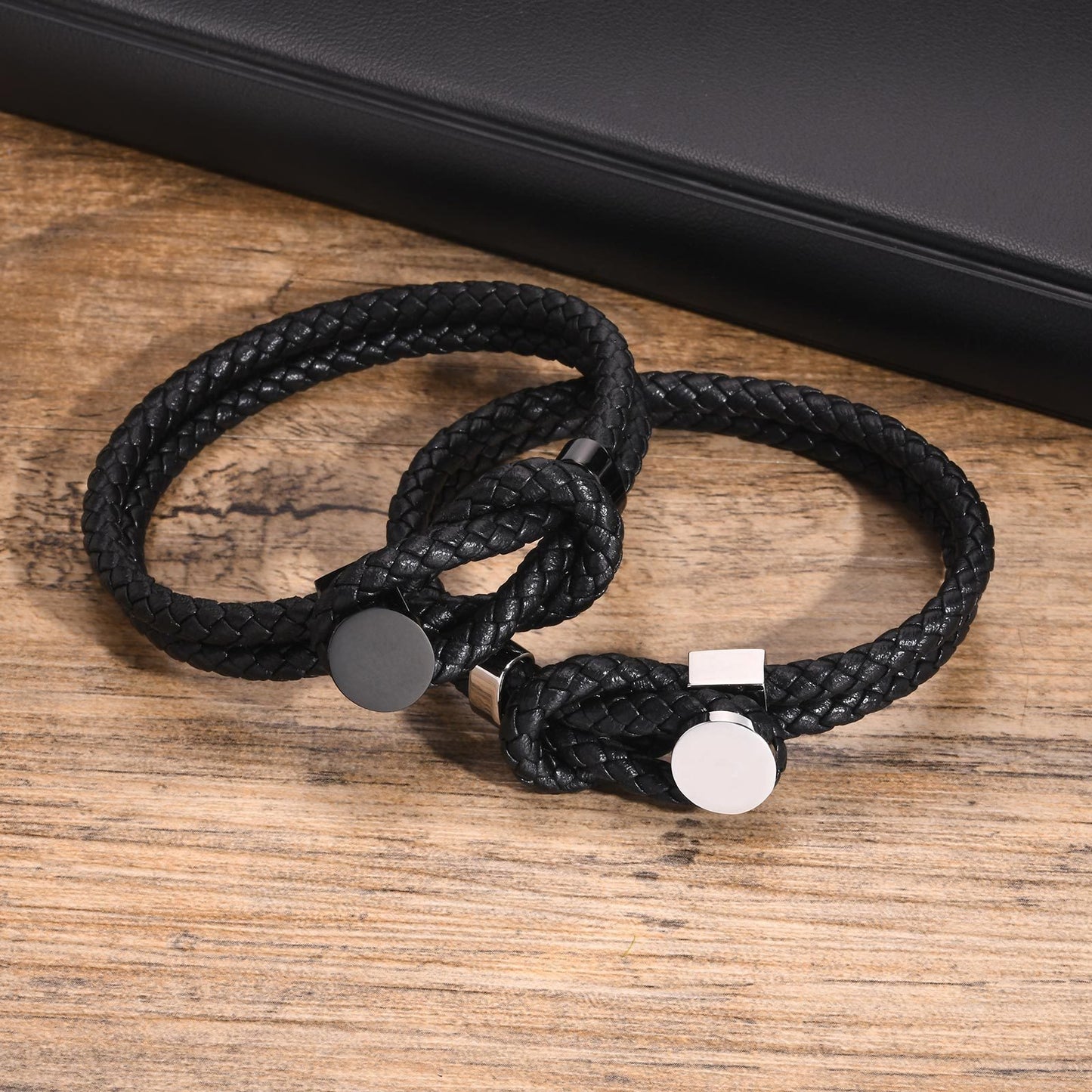 Kemstone Men’s Stainless Steel Leather Bracelet – Double-Layer Knot BL-712
