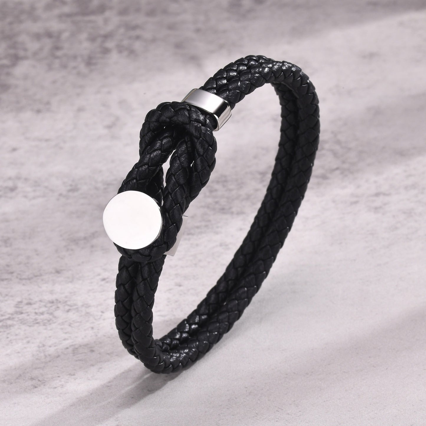 Kemstone Men’s Stainless Steel Leather Bracelet – Double-Layer Knot BL-712