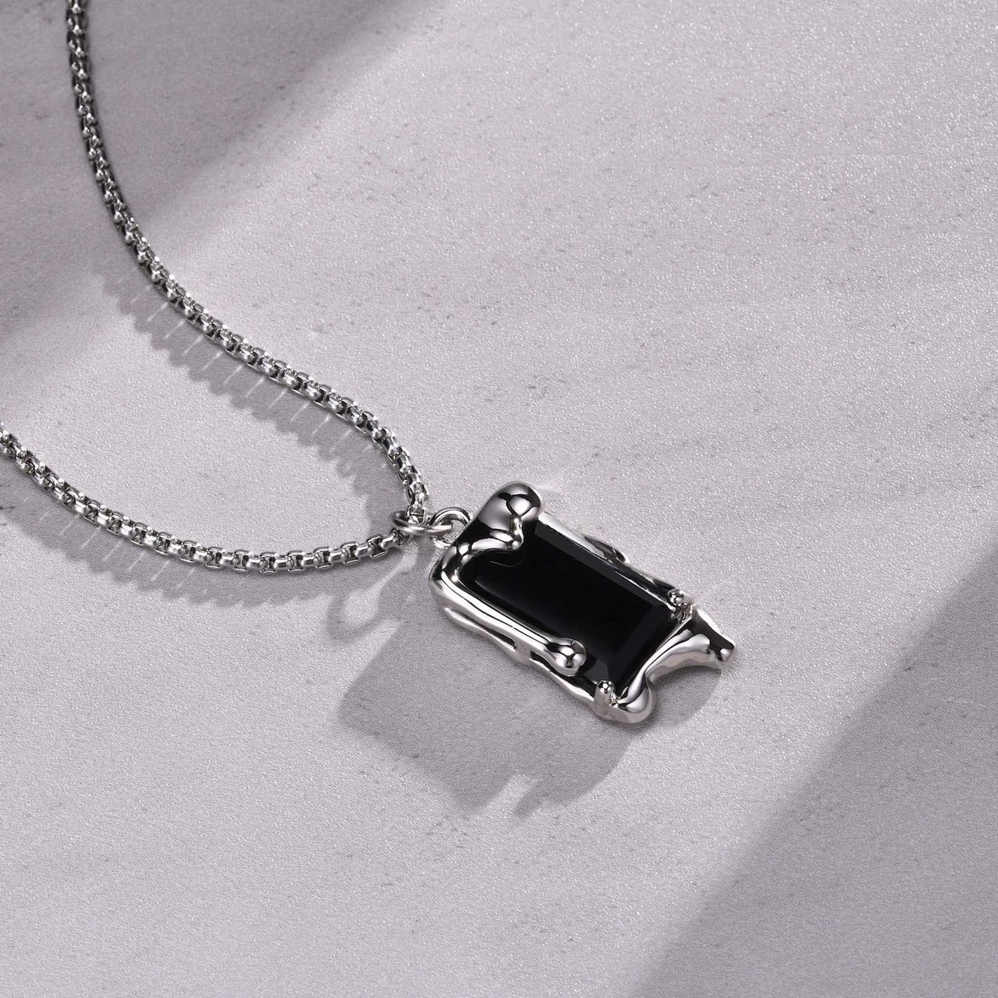 Kemstone Men’s Silver Geometric Pendant Necklace with Black Enamel PNB-192