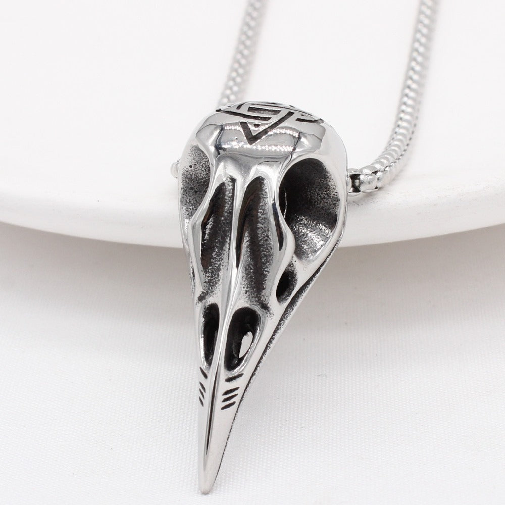 Kemstone Nordic Bird Skull Pendant Necklace for Men Titanium Steel Carved Design P1326