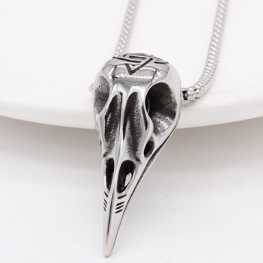 Kemstone Nordic Bird Skull Pendant Necklace for Men Titanium Steel Carved Design P1326