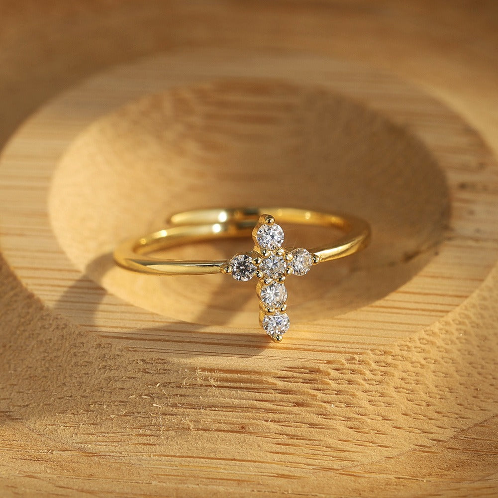 Kemstone Adjustable Moissanite Cluster Ring – 925 Sterling Silver, 2mm Stones, Gold / Silver MOR15