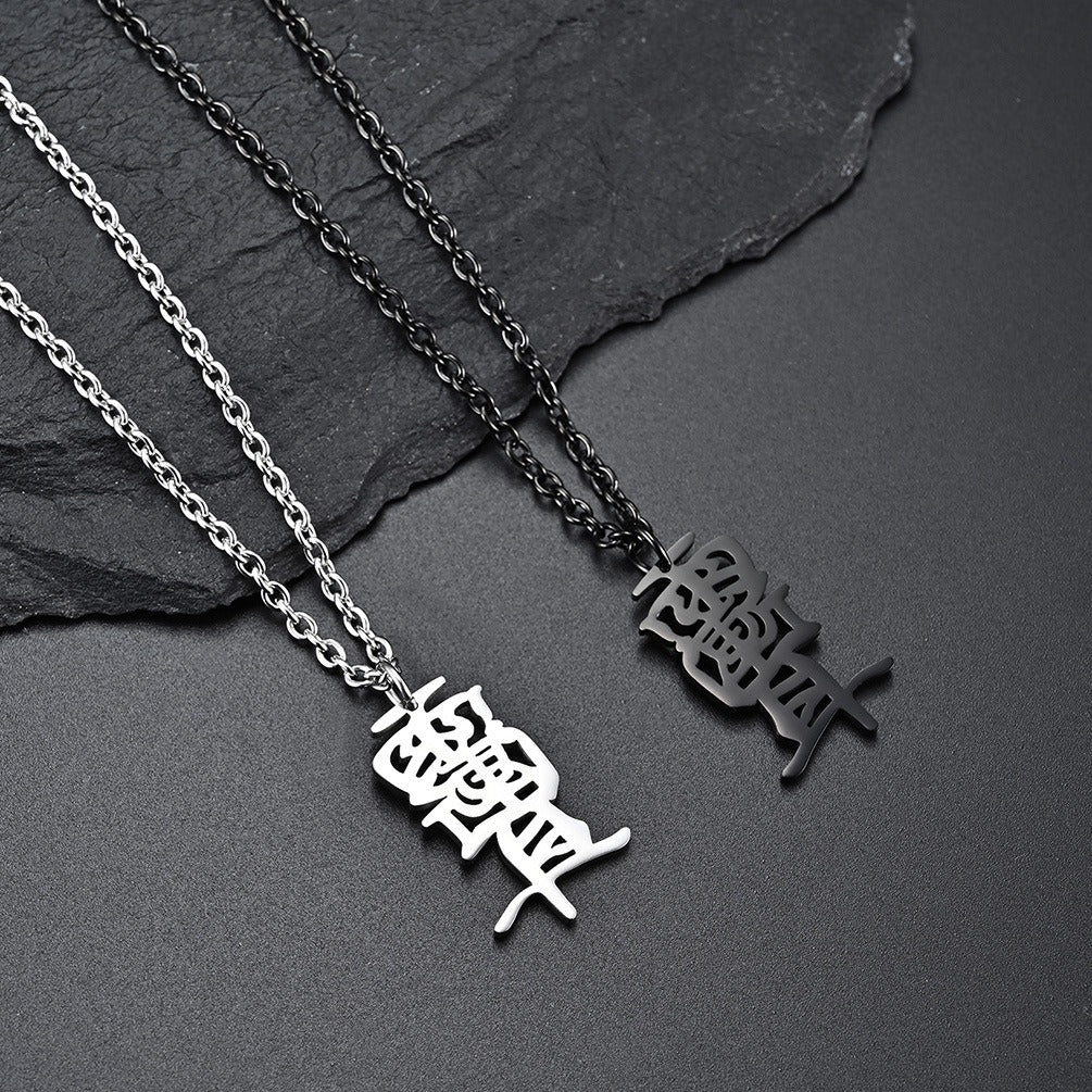 Kemstone Stainless Steel Vertical Engraved Pendant Necklace for Men Minimal Black Silver K-PT278