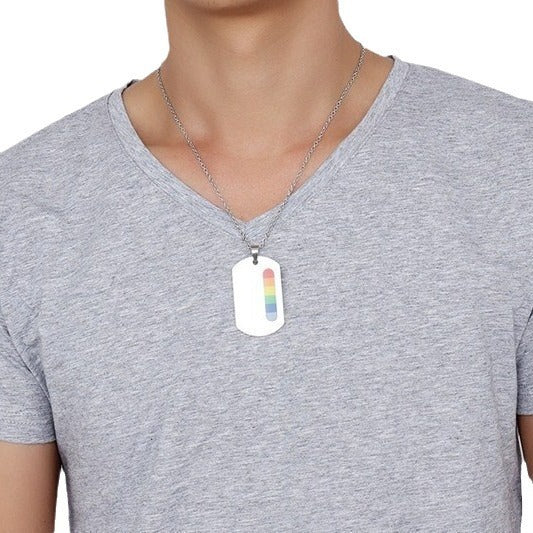Kemstone Stainless Steel Multicolor Stripe Bar Pendant Necklace for Men Geometric Minimal Plate Design PPN-005