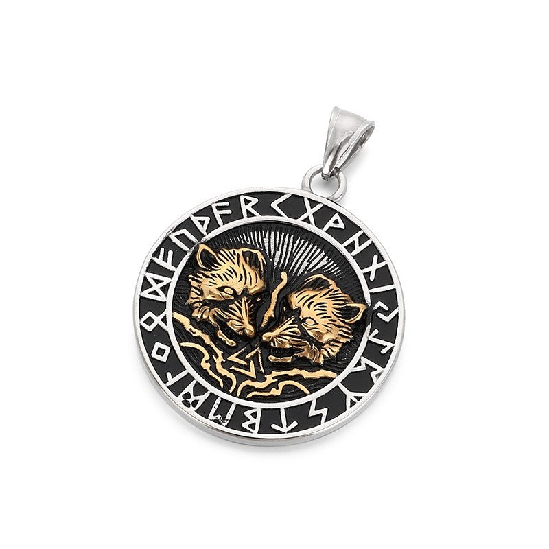 Kemstone Viking Axe Raven Wolf Pendant Necklace Stainless Steel - Rune Coin Norse Style Men KP117708-LU