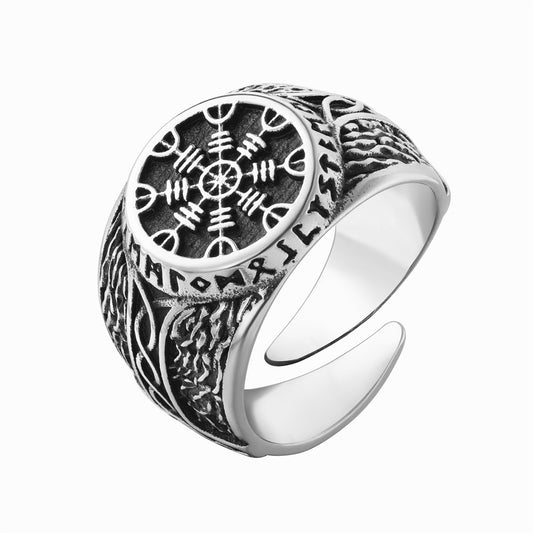Kemstone Viking Compass Titanium Steel Ring for Men – Silver 16mm R1778