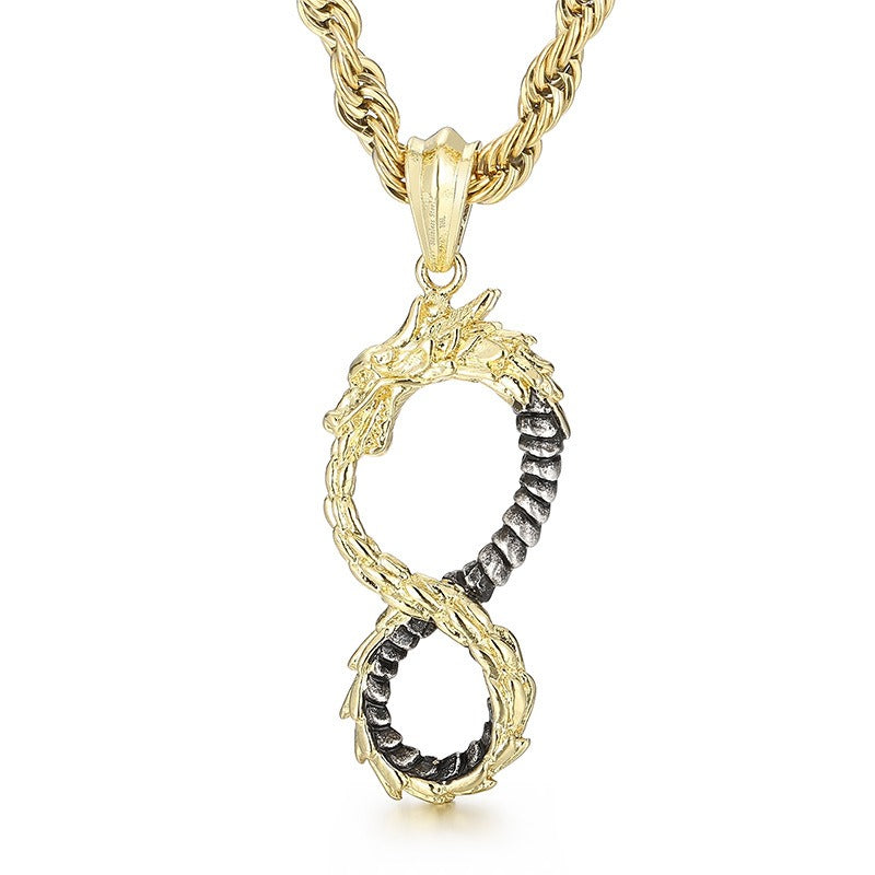 Kemstone Viking Dragon Infinity Titanium Steel Pendant Necklace for Men – Two Tone KP100397-KJX