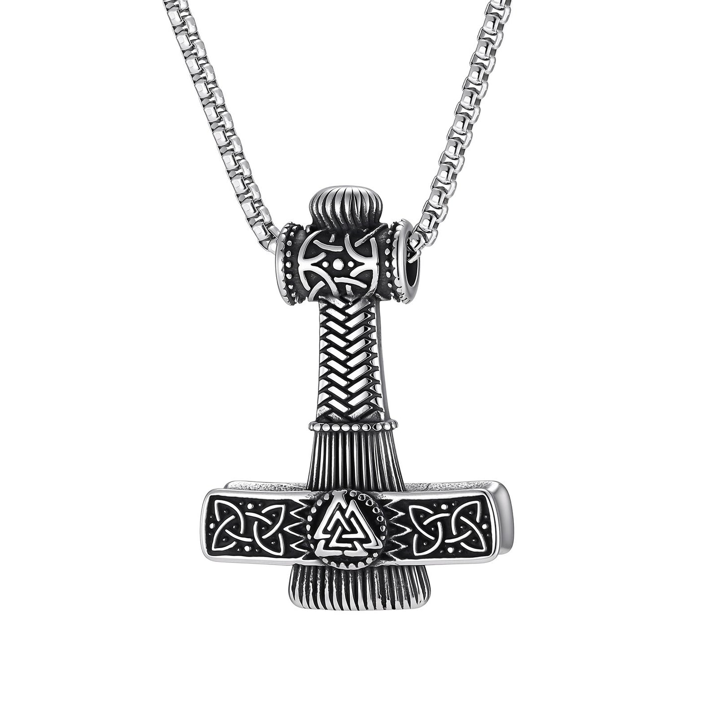 Kemston Stainless Steel Viking Thor Hammer Pendant Necklace for Men Nordic Symbol Chain PN-2416